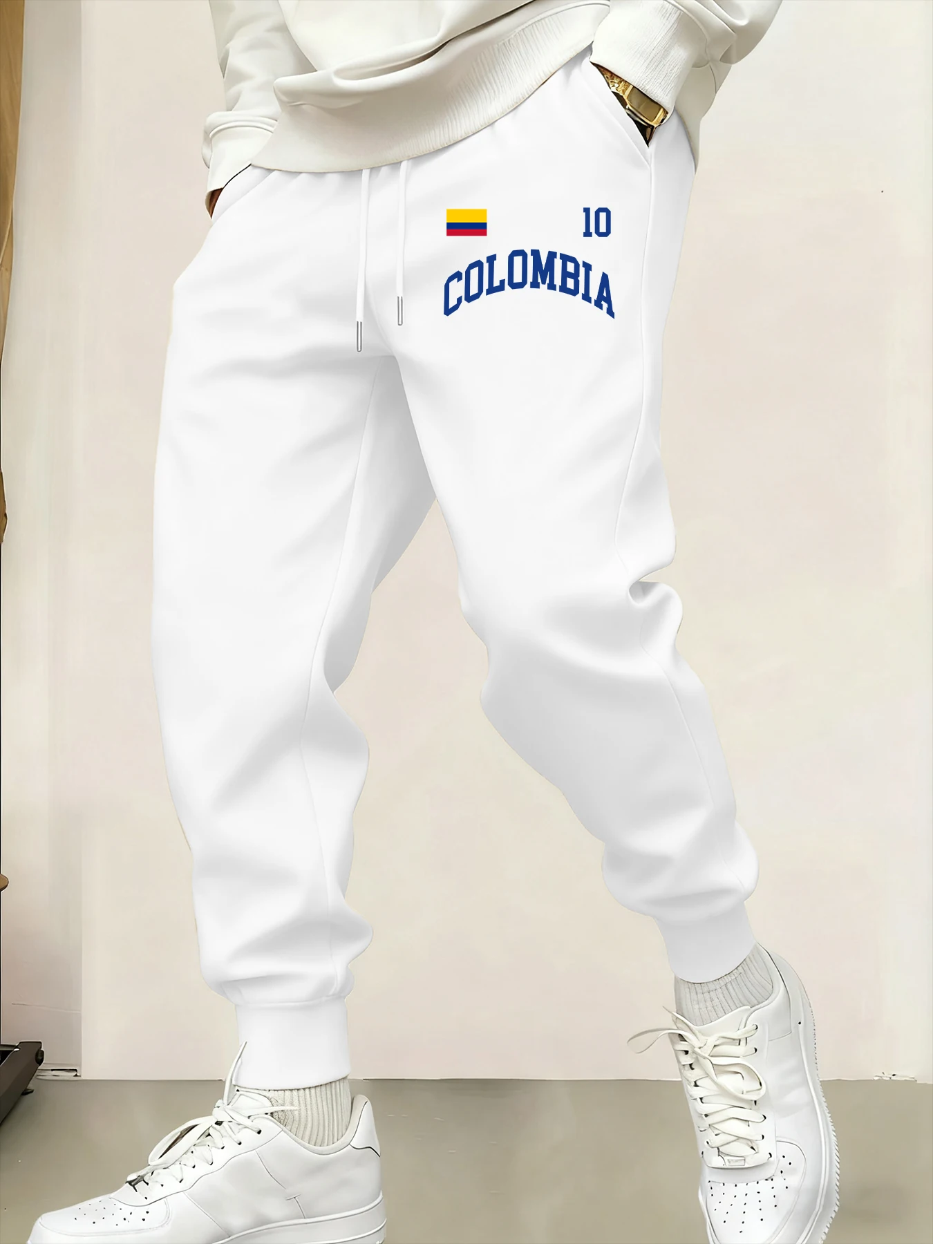 

Colombia Letter And Flag Print Mens Sweatpant Comfortable Drawstring Pant Y2K Warm Britches Casual Street All-Match Long Pants