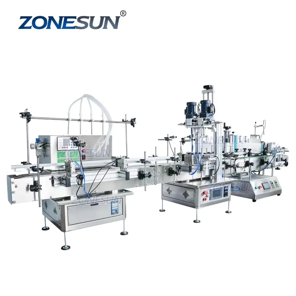ZONESUN ZS-FAL180C2 Semi Automatic Liquid Soap Oil Hand Sanitizer Bottle Filling Capping Labeling Machine for Small