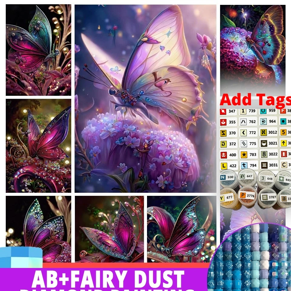 Fairy Dust AB Comes with DMC stickers Drill Full Mosaic Dream Butterfly 5D Diamond Painting Flowers Landscape Embroidery Picture