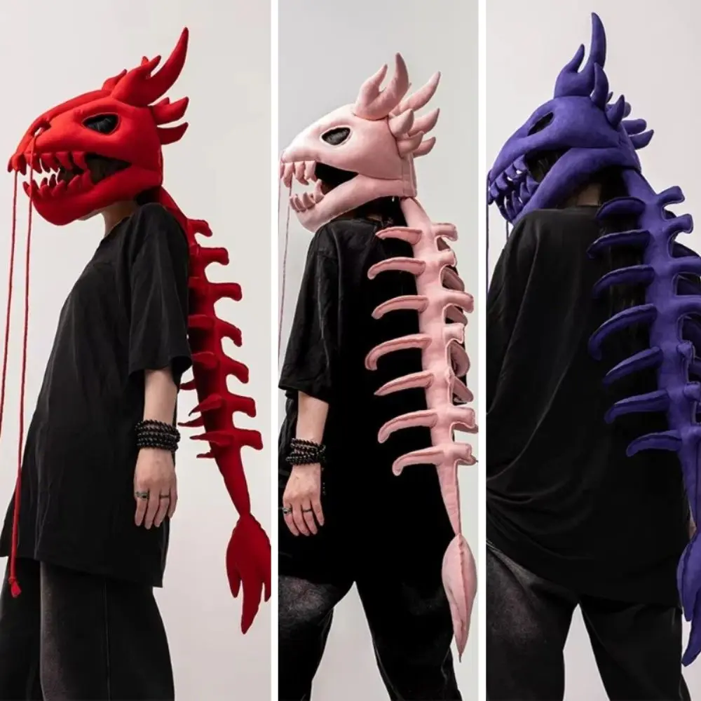 

3D Dinosaur Skeleton Mask Headgear Wearable Lifelike Plush Dinosaur Costume Breathable Creative