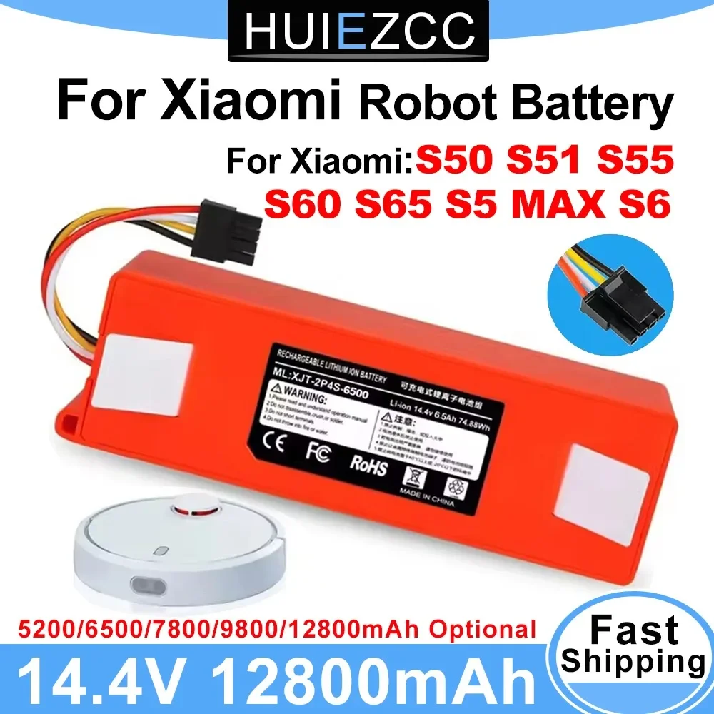 

14.4V Robotic Vacuum Cleaner Replacement Battery For Xiaomi Roborock S55 S60 S65 S50 S51 S5 MAX S6 5200mAh-12800mAh Optional