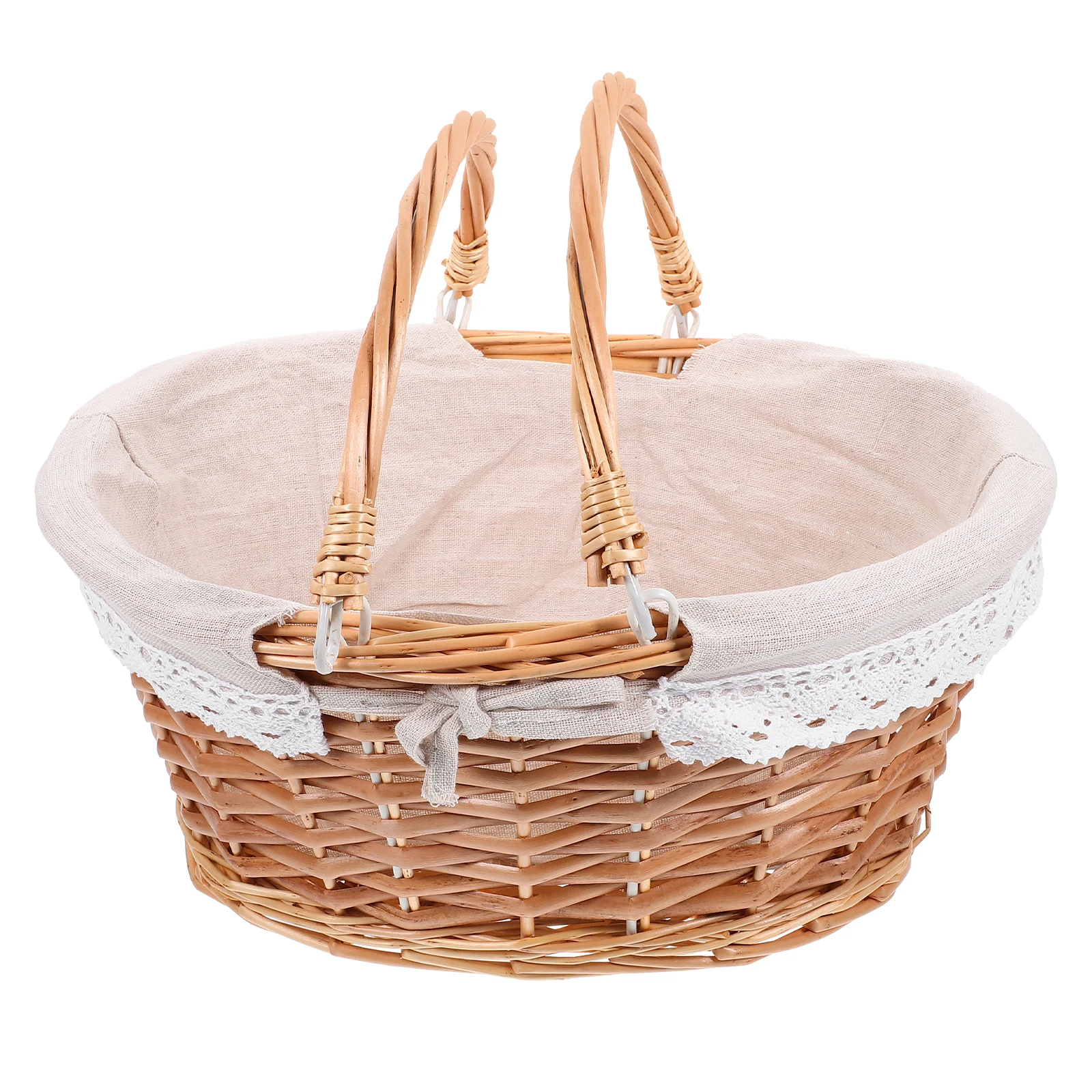 

Rattan Picnic Basket Handwoven 38x28x17cm Vegetable Household Camping Fruit Storage Baskets Kitchen Travel Outdoor Parties