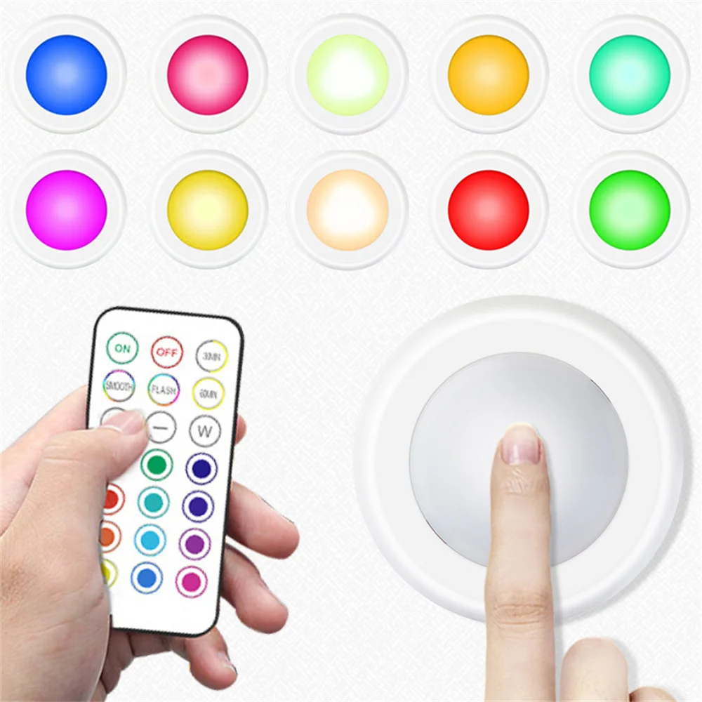 ضوء RGB ملون تحت الكابين، ضوء LED لاسلكي، جهاز تحكم عن بعد، 12 لونًا يعمل باللمس، ضوء ليلي قابل للتعتيم لعداد خزانة المطبخ