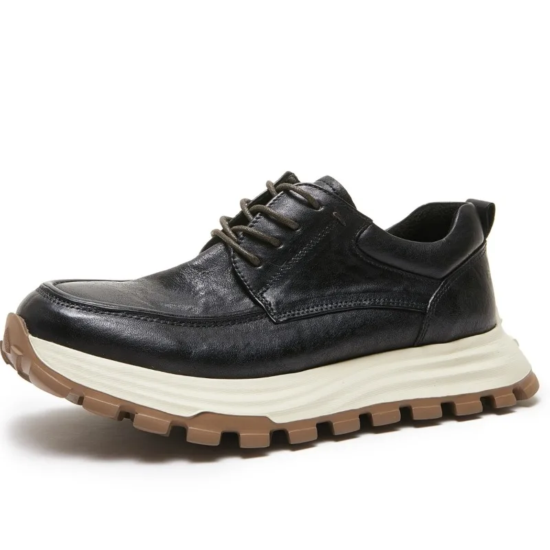 

Мужские кожаные туфли из конской кожи в стиле ретро, модные, высококачественные, увеличивающие рост, мягкие, ручной работы, повседневные, спортивные