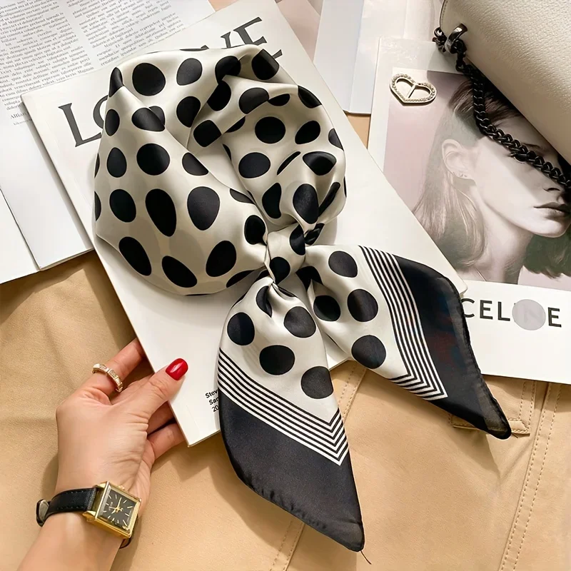 

Elegant French Square Scarf Unique Printed Neck Shawl Stylish Multi-functional Bandana Neck Protector Simulated Silk Scarf