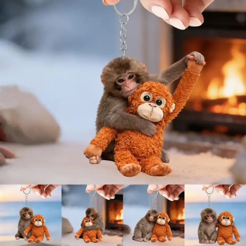 New Cute Protect Punch The Monkey Acrylic Keychains Cartoon Bag Pendant Keyrings Creative Jewelry Fans Friends Gifts