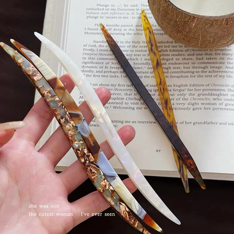Paus de Cabelo Estilo Chinês Vintage em Acetato, Pauzinhos em Arco, Grampos de Cabelo Femininos, Presilhas, Acessórios de Cabelo para Casamento, Joias de Cabelo