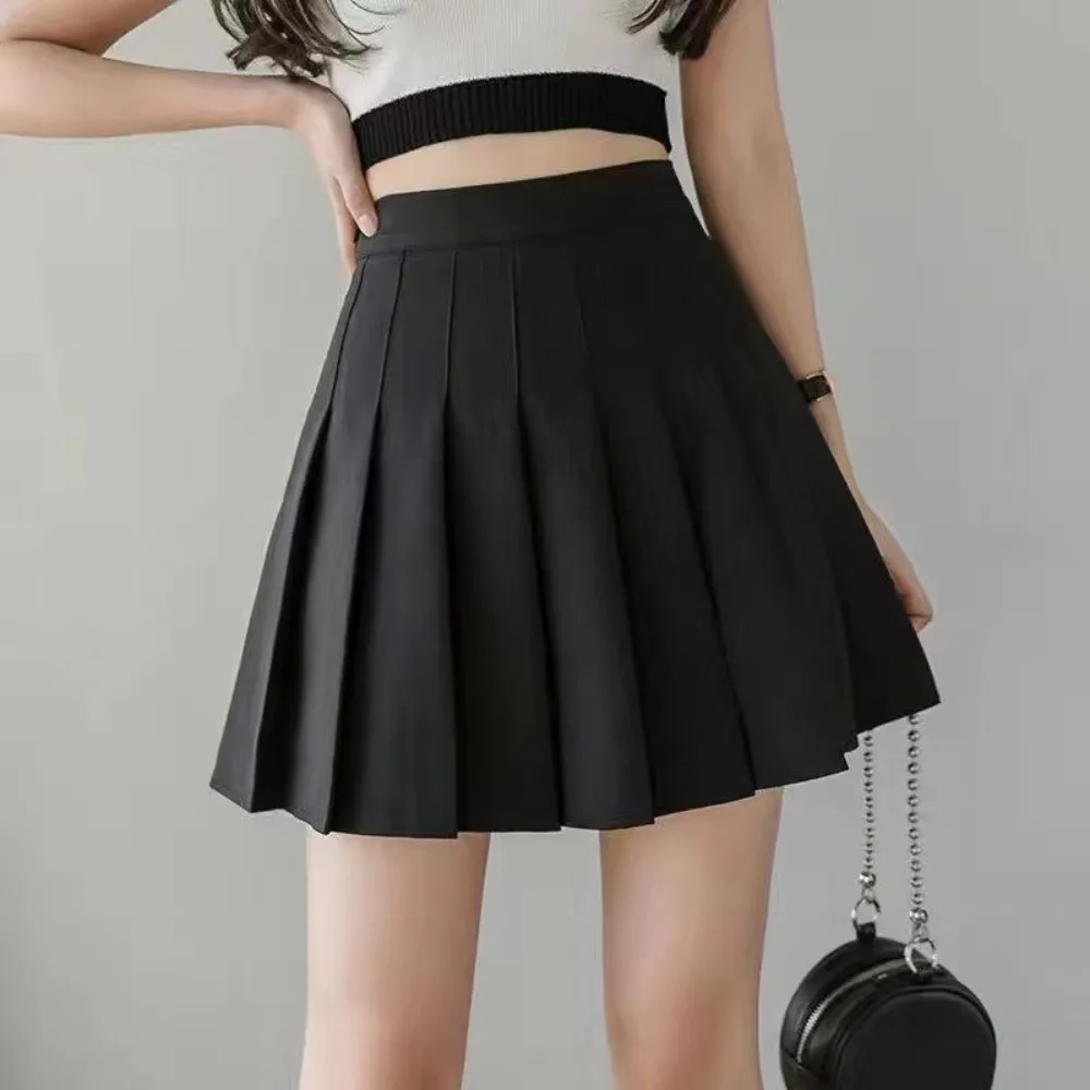 New Preppy Style Pleated Skirt Solid color Plus Size High Waist Skirt Mini Skirt School Girl