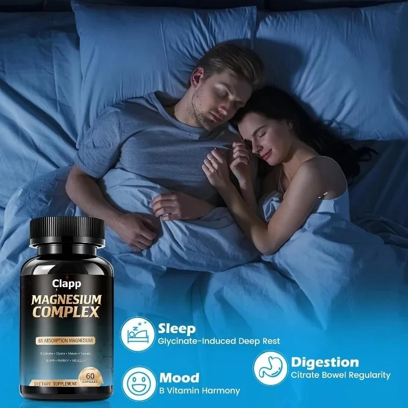Magnesium Complex Supplement 600mg Capsule Containing Vitamin D3, K2B, Glycine, Citric Acid, Malic Acid, Taurine
