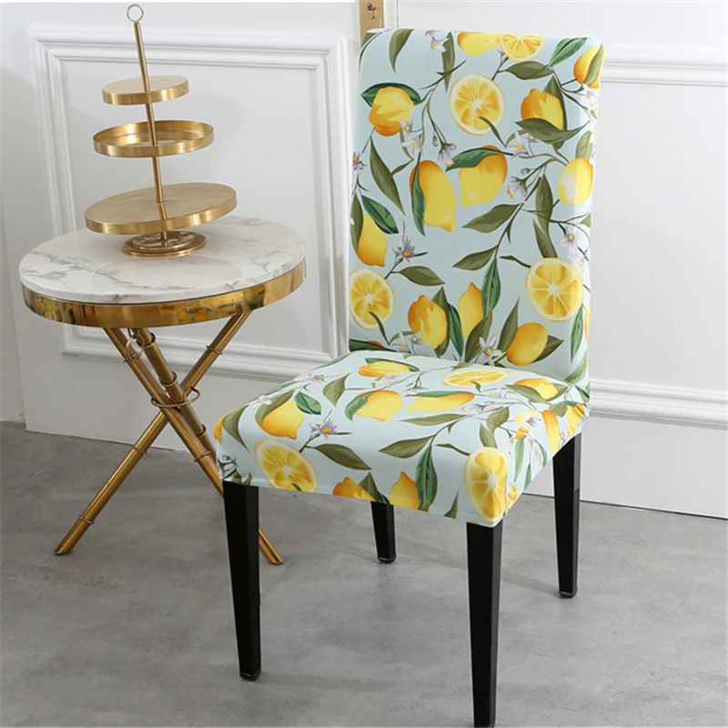 Lemon Printed All-Inclusive Chair Cover Stretch Seat Covers For Wedding Table Hotel Office Computer Decor Dust Cover Universal