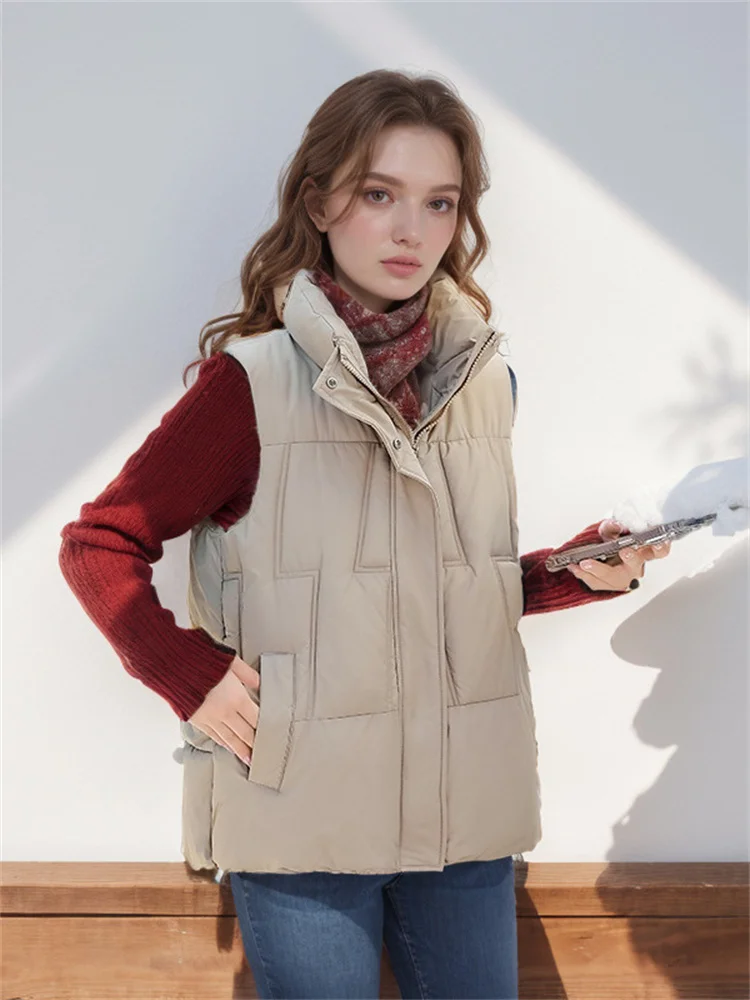 Down Cotton Jacket Vest 2024 Women's New Stylish stand Collar Solid Colors Are Simple And Casual Winter Vest Vest Jacket