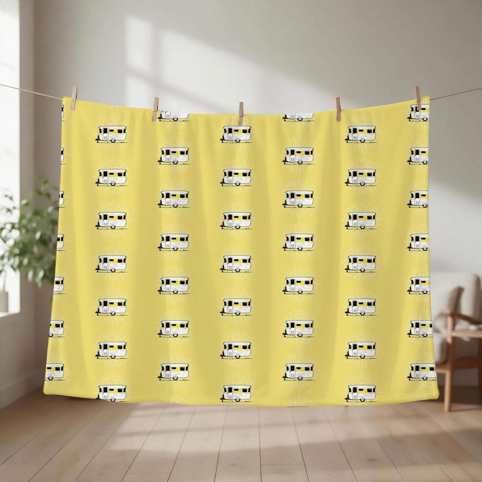 Viscount Caravan Illustration - Yellow Throw Blanket couch cozy soft plush fuzzy picnic outdoor blanket