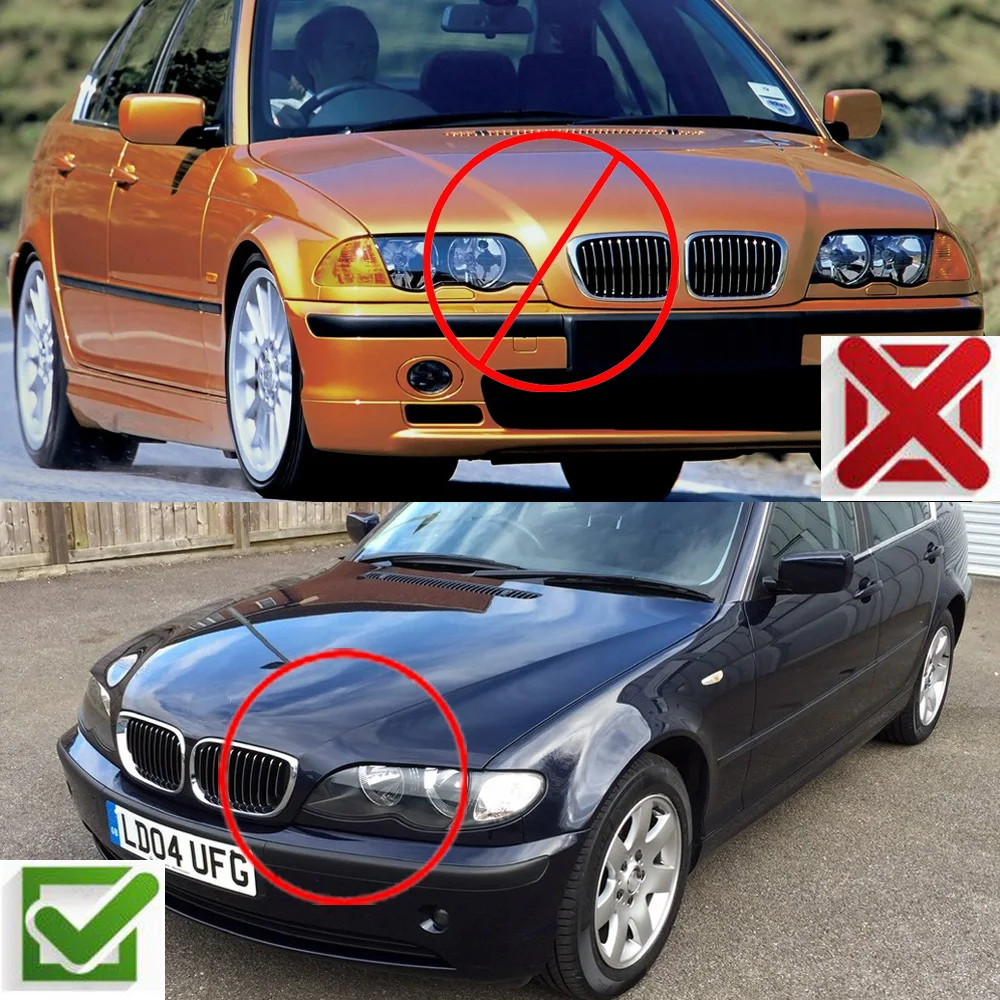 51132158542 Pair Gloss Black Car Front Kidney Grille Grill For BMW E46 4-DOORS 3 Series 318I 320I 325I 323I 330I 2002 2003 2004