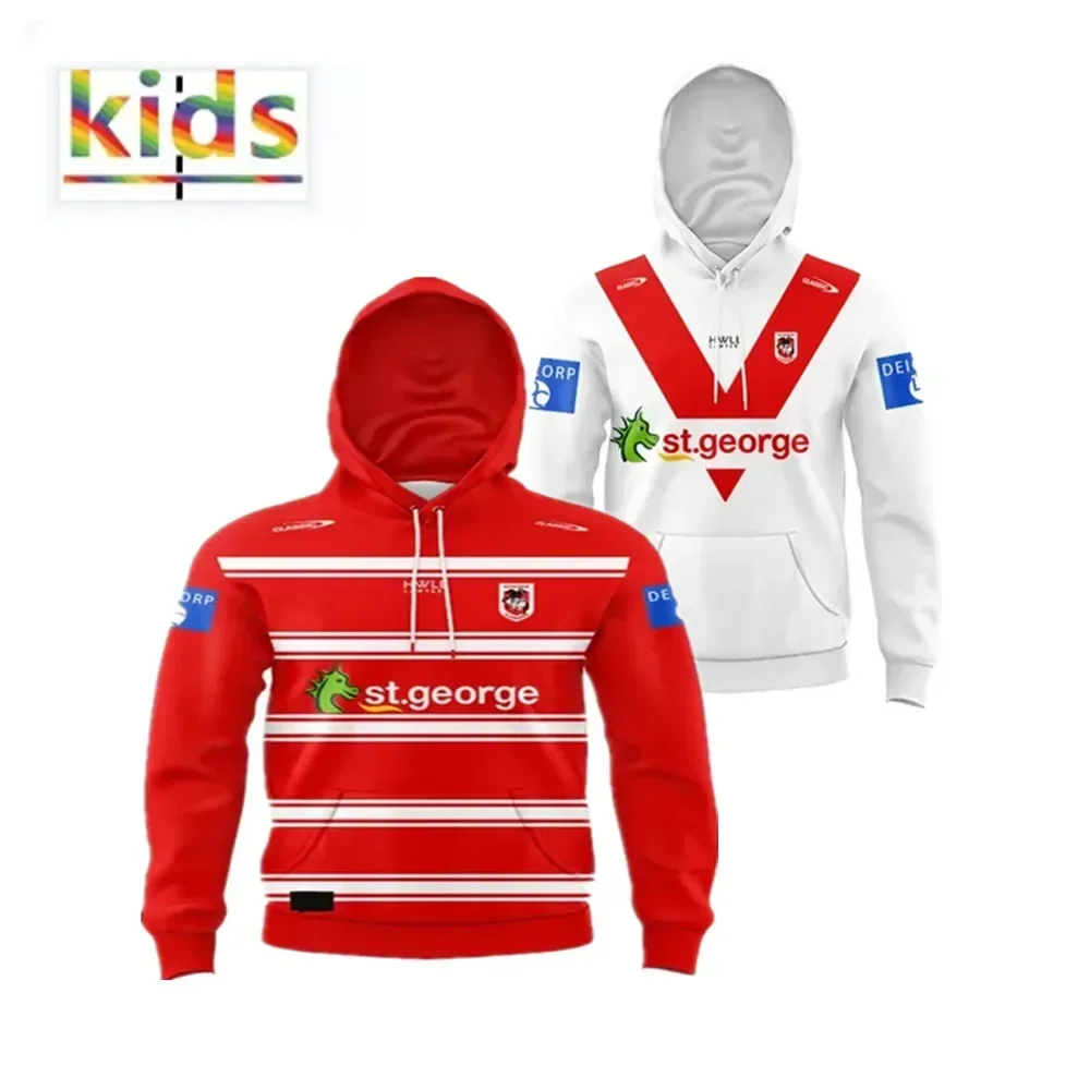 

2024 Illawarra Dragons Kids Hoodie Home / Away Rugby Jersey - Mens Size:16-26（Print Name Number）Top Quality