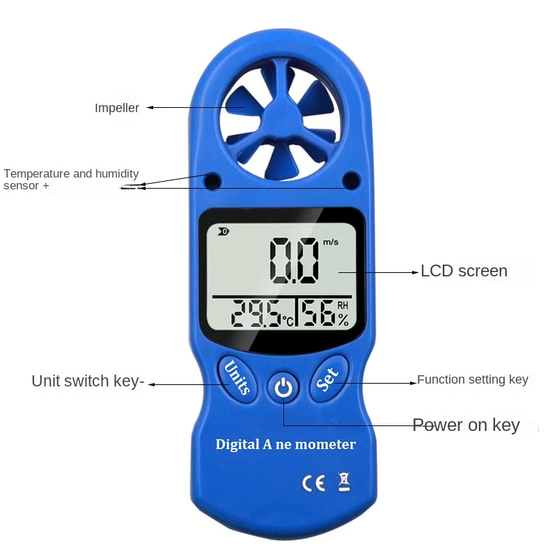 Termometer dan higrometer Digital Mini, 10set, Anemometer tiga warna opsional pegangan tangan