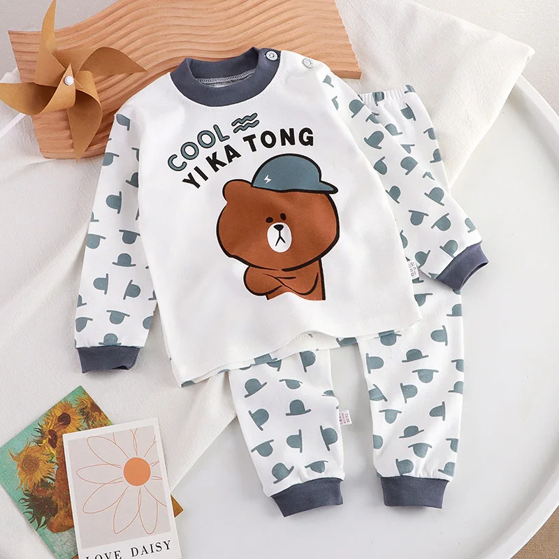 New Spring Autumn Boys Girls Cotton Pajamas Kids Long Sleeve Homewear Set Children Autumn Tops and Bottoms Casual Sleepwear Set