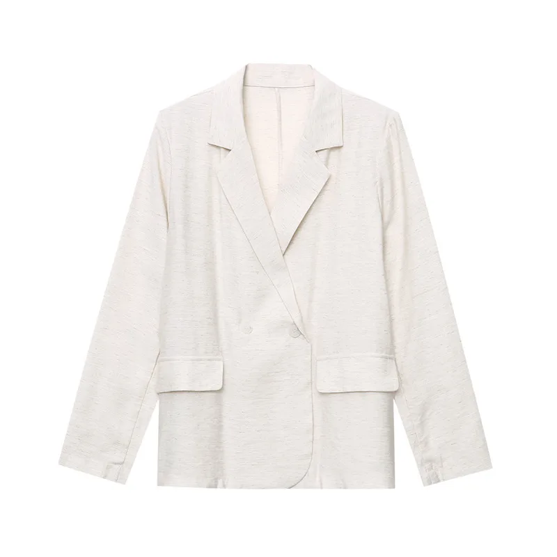 Eeovni versátil linho feminino terno casaco cor sólida botão moda plissado blazer jaqueta senhora do escritório 2025 verão novo 1a1194