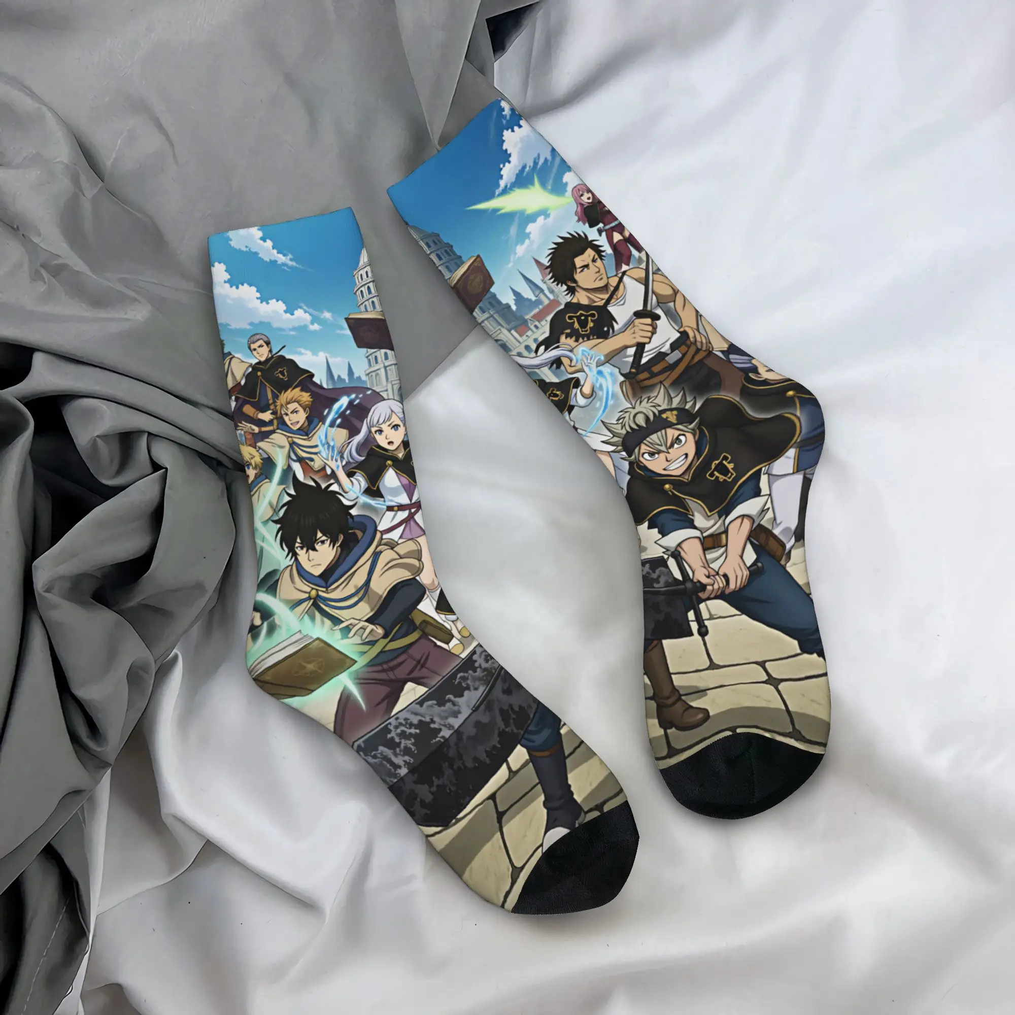 Asta B-Black Yuno C-Clover Men's Crew Socks Unisex Cool Anime Spring Summer Autumn Winter Dress Socks