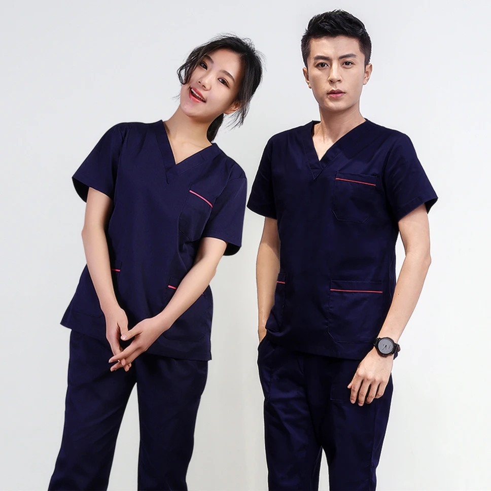 رداء جراحي كلاسيكي أزرق نيلي بدون أكمام، طقم منفصل للغسيل اليدوي، بدلة عزل للأطباء والممرضات