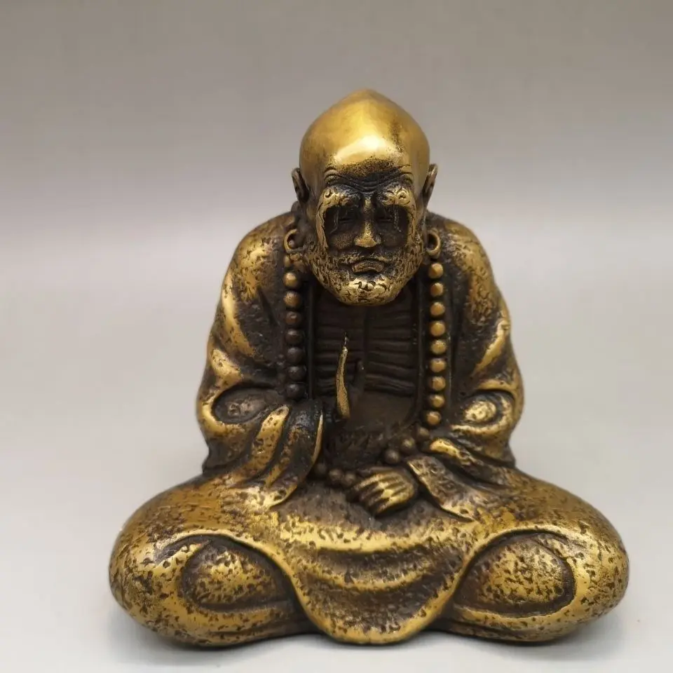 Copper sit cross-legged Dharma Statue Bodhidharma Master Buddha Statue Office Home Decor Gift for Desk Ornament