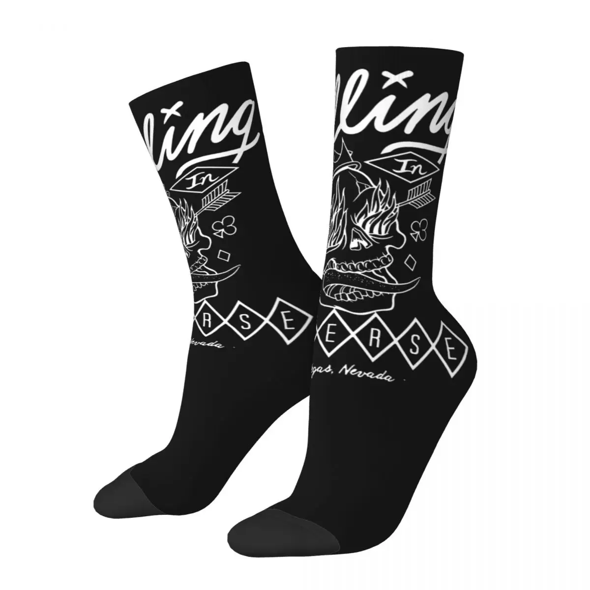 New Male Men Socks Harajuku Falling In Reverse Retro Flame Skull Sock Graphic Women's Socks Spring Summer Autumn Winter