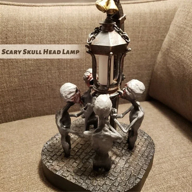 Four Skulls with Lights Table Lamp Horror Chain Zombie Lights Home Decor Resin Night Light Creative Decorative Figurines Decor