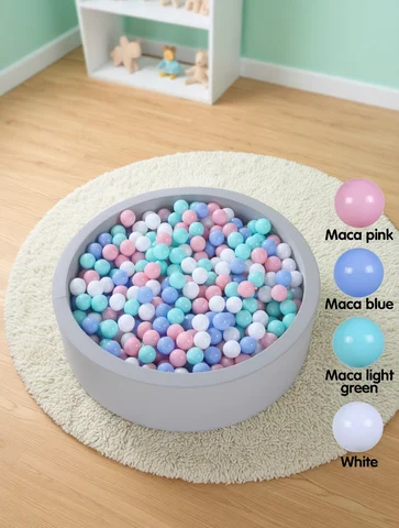 Balles de piscine à balles anti-écrasement écologiques de 5,5 cm, 100 pièces avec sac, couleurs Macca (rose, bleu, vert et blanc), forme ronde