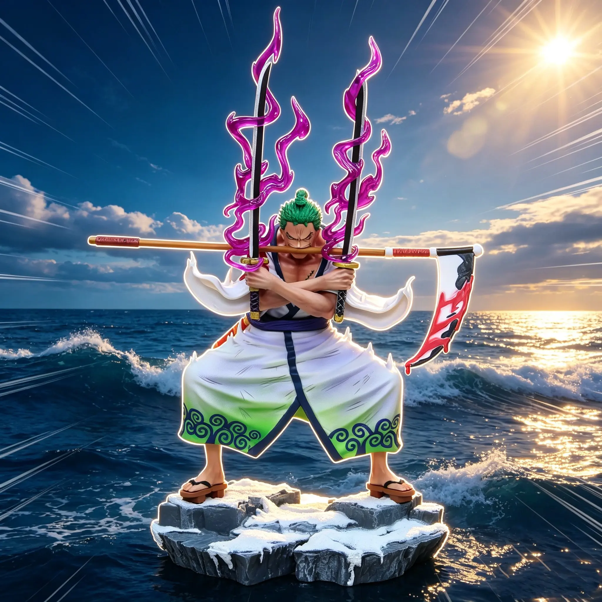 31cm Anime One Piece GK Figur Purgatory Kimono Roronoa Zoro Actionfigur Szenen-PVC-Statue Modell Ornament Geburtstagsgeschenk