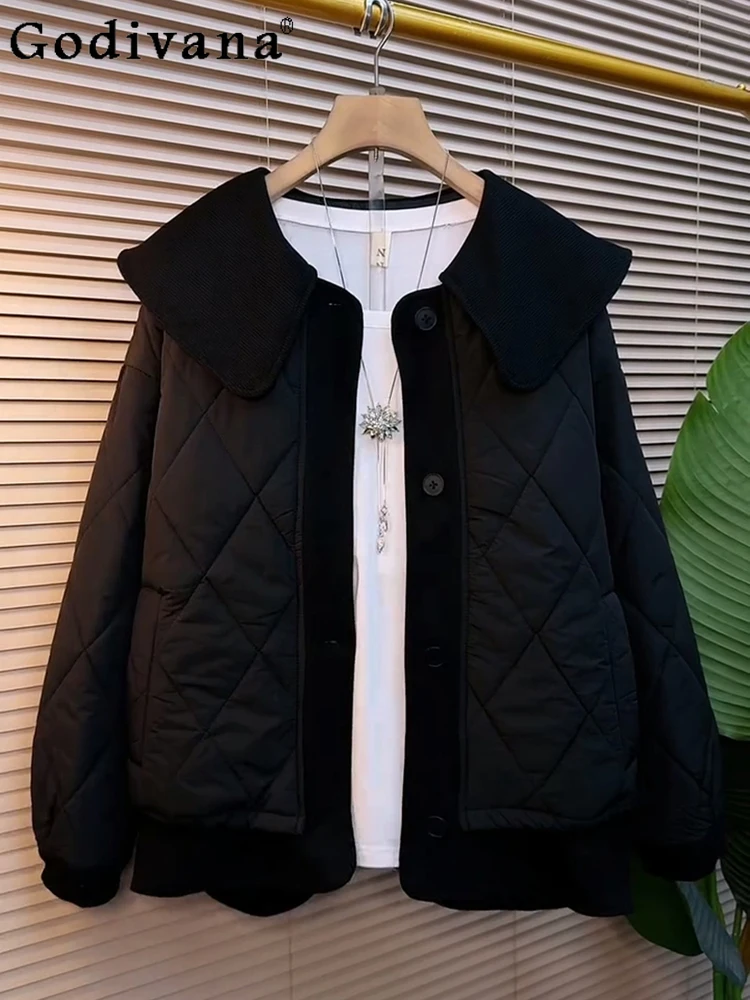 Plus-größe Frauen Koreanische Lose Alter-reduzierung Kordelzug Baumwolle Mantel Winter Neue Mode Vielseitig Langarm Peter Pan kragen Top