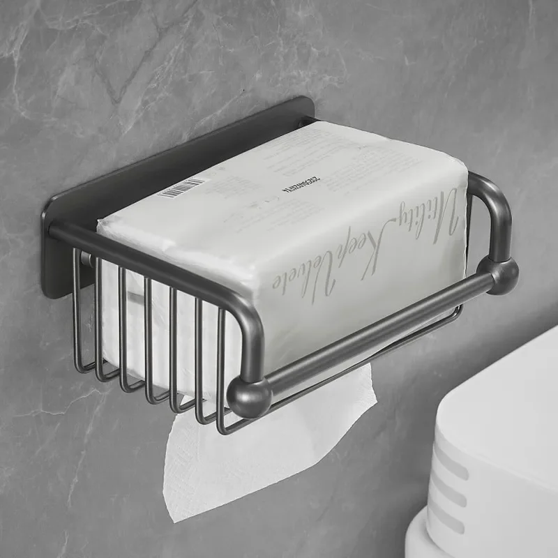 All-copper gun gray tissue holder, bathroom wall hanging, no punching, toilet roll paper, paper drawing storage rack, tissue