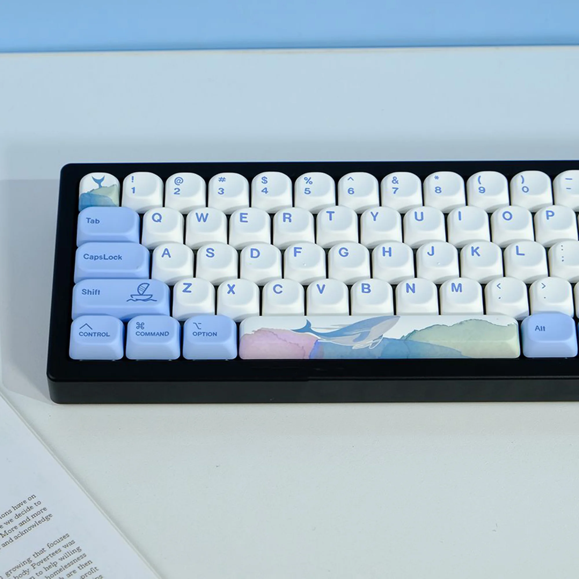 Cute Ocean Blue Theme 135 Keys English Korean Russian PBT Dye Sub Similar to MOA Keycap for 61/84/87/108 MX Mechanical Keyboard