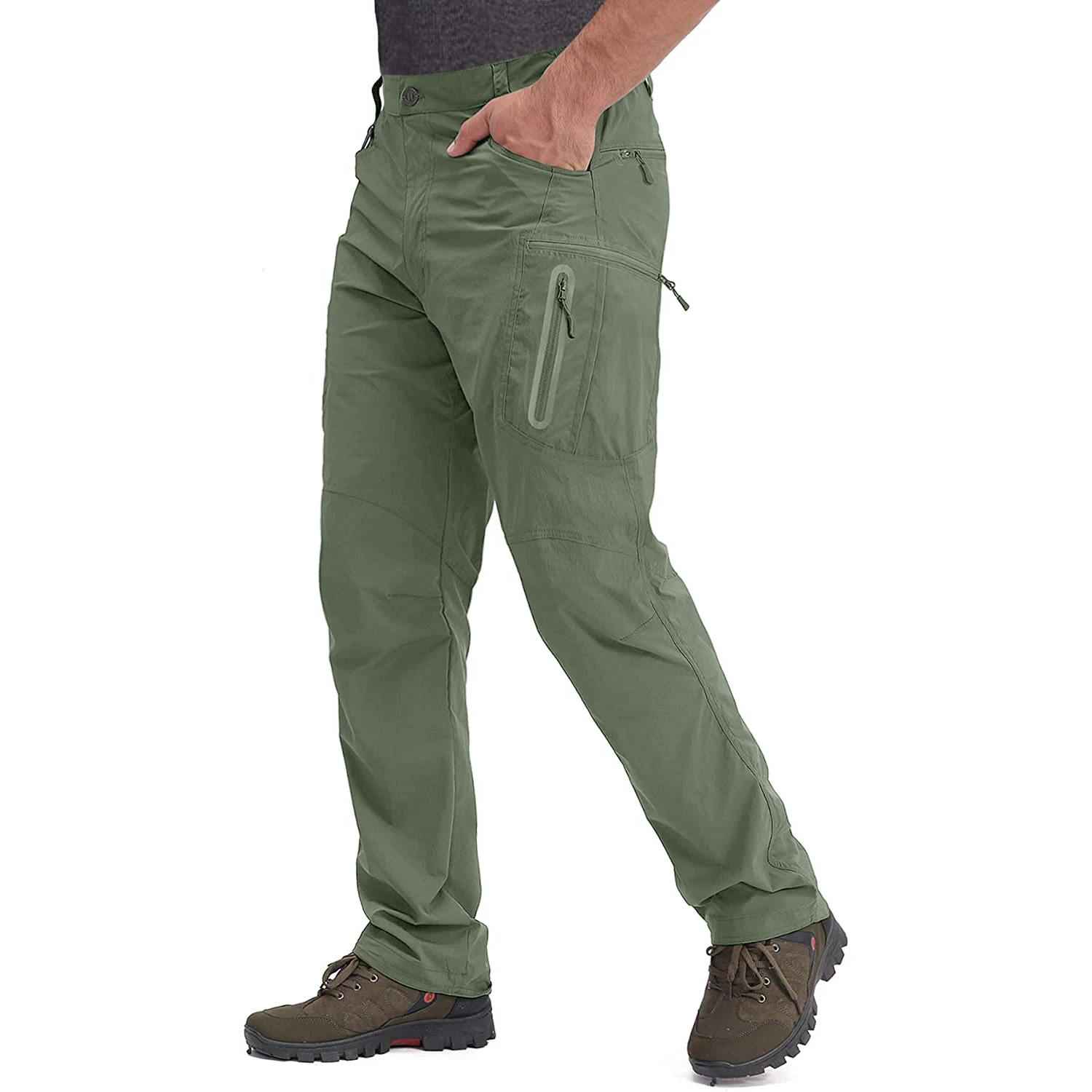 Summer Lightweight Trousers Mens Tactical Fishing Pants Outdoor Hiking Nylon Quick Dry Cargo Pants Casual Work Trousers