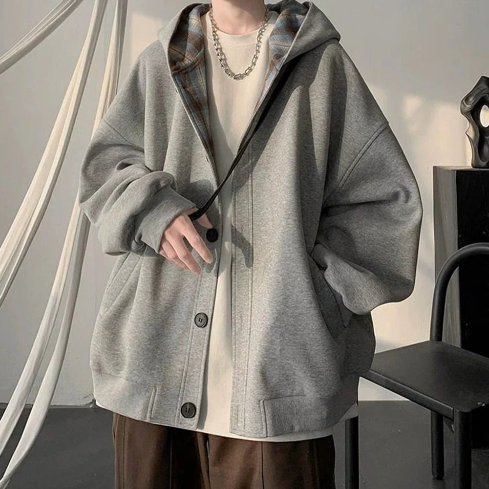 

Loose Fit Sweatshirt Men Plaid Hoodie Autumn Fashion Brand New Casual Style Daily Wear Hooded Neckline Long Sleeve For Men