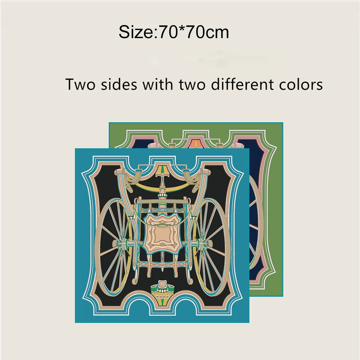 70CM Curled Twill Silk Scarf Women Saddle Wagon Chain Double Side Printed Square Scarves Wraps Echarpes Foulards Femme Hijab