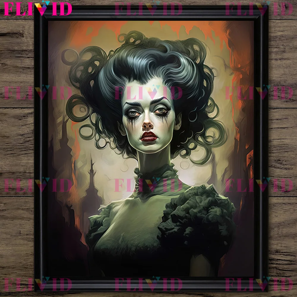 Witch Woman In Black Pointed Hat,Abstract Wall Art Print,Pagan Occult Wiccan,Moody Dark Aesthetic Art Poster Print Home Decor