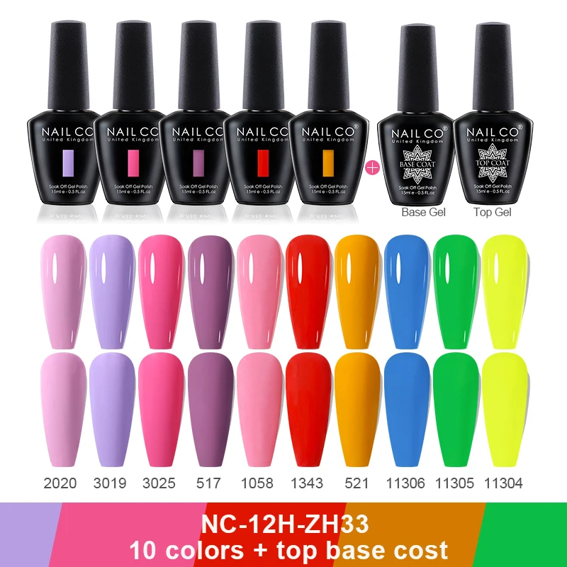 NAILCO 12ชิ้น/เซ็ต15Ml เล็บเล็บเจลเล็บชุด Glitter สี Hybrid Gel Lakiery Hybrydowe เคลือบเงาฐาน top Coat Soak Off