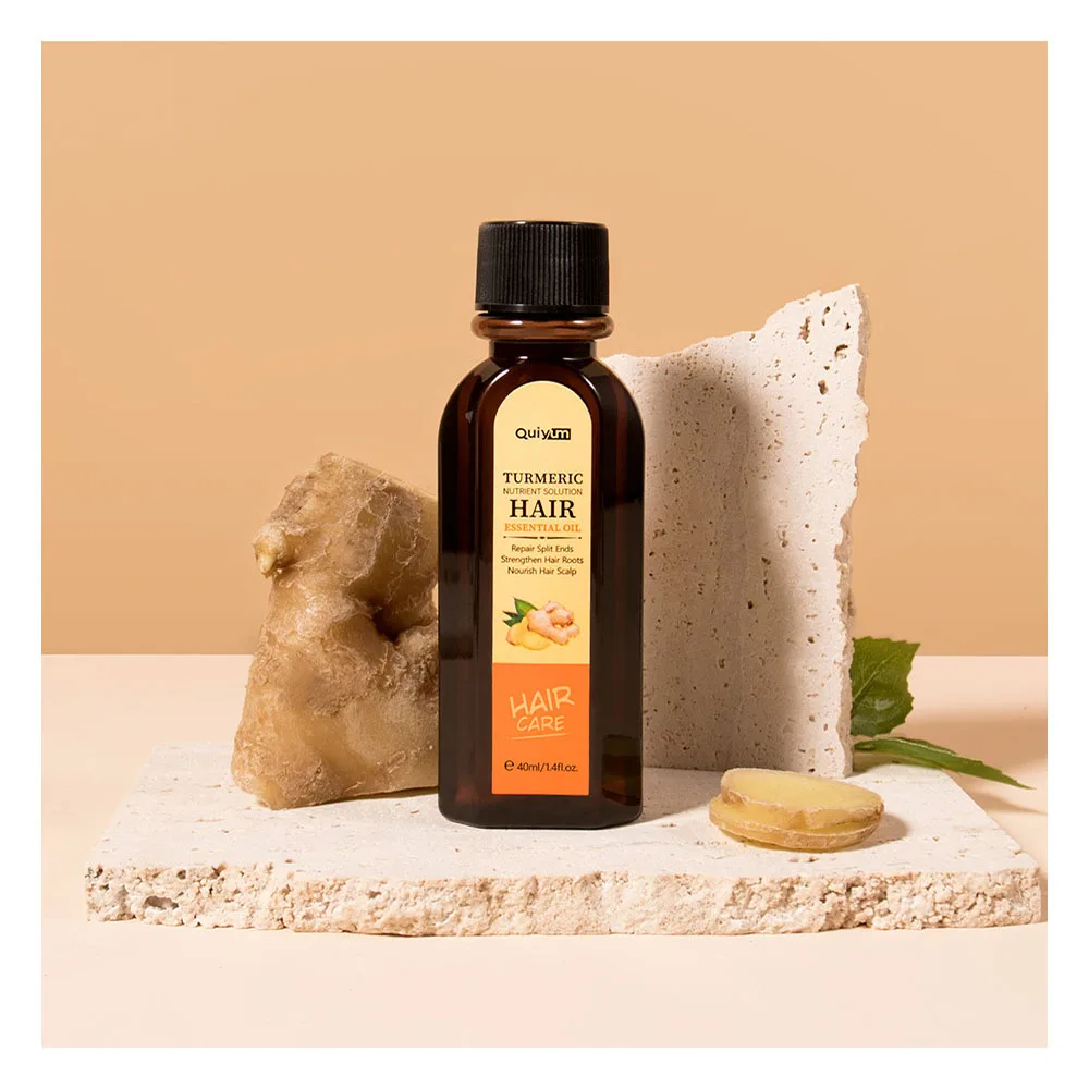 QUIYUM Turmeric Hair Oil 40ml Smoothing Oil with Argan Oil Vitamin E Nourishing Hair Treatment for Dry Damaged Hair