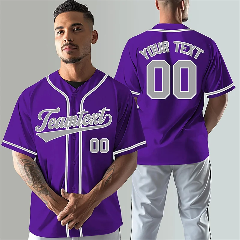 Custom Teamtext Number Name Baseball Jersey Summer Fashion 3D Printed Sports Short Sleeve Ready Stock Casual Oversized Top