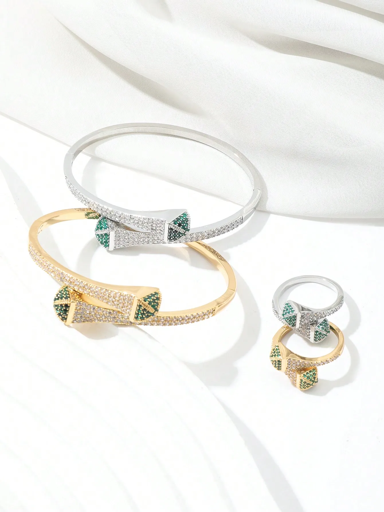 1 French color Zirconium cool air open vintage non-fading bracelet ring set for women