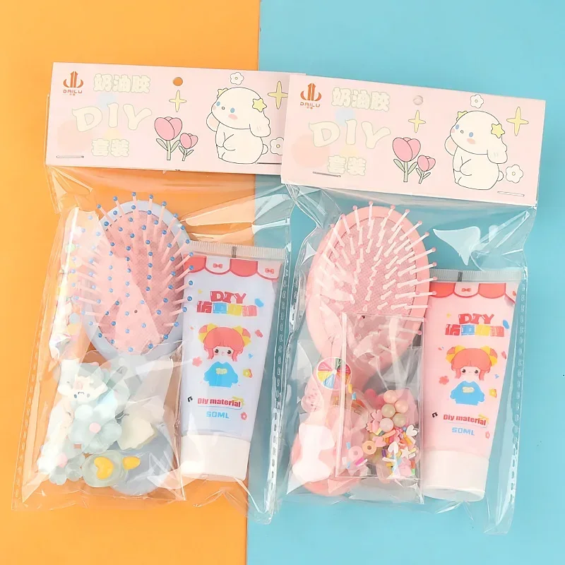 1 Set Simulation Cream Glue Comb DIY Material Pack Cartoon Air Cushion Comb Hair Card Bracelet Handcrafted DIY Making Tool Set