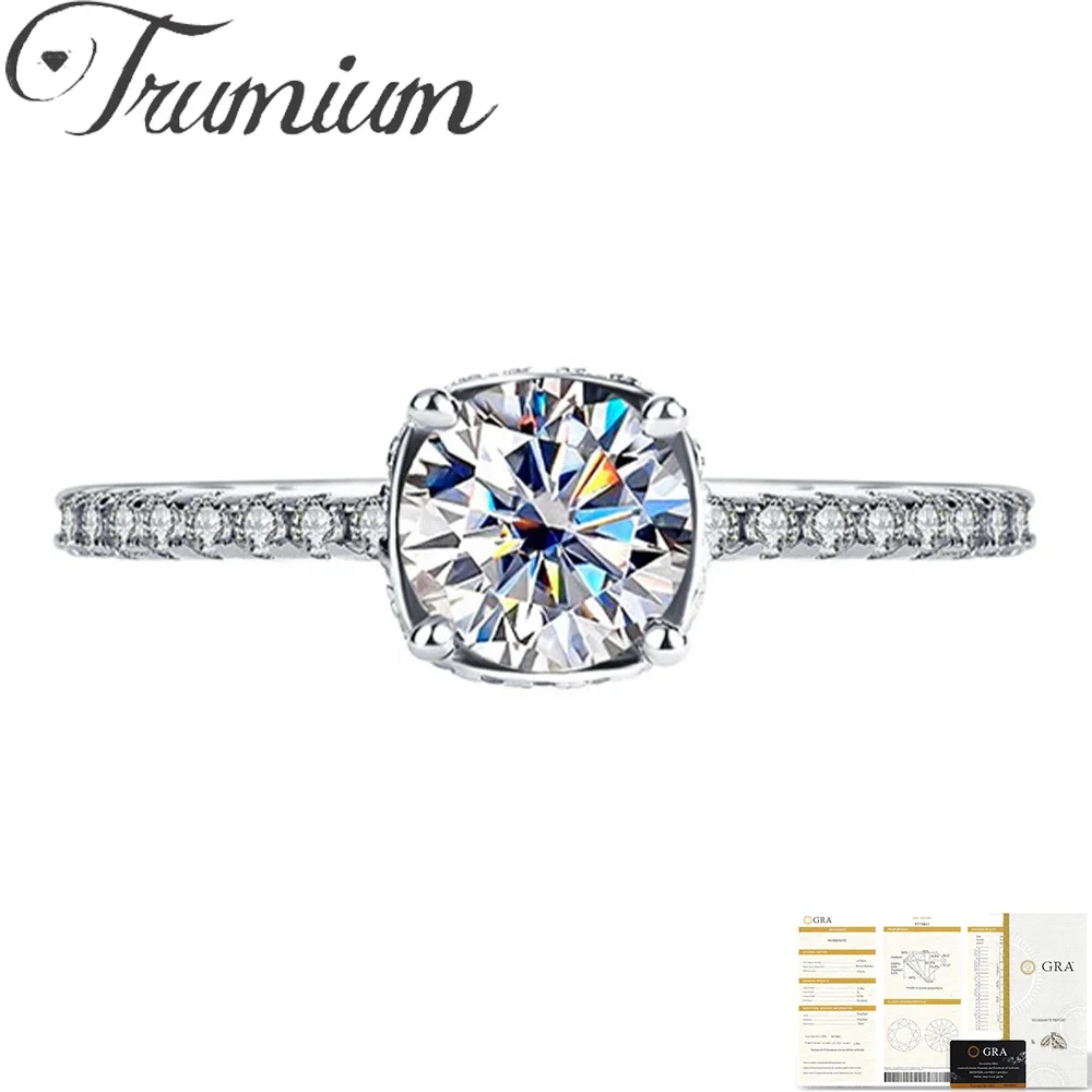 

Trumium 1CT Moissanite Ring Sterling Silver 925 Rings for Women Prong Setting Engagement Rings Luxury Simple Jewelry Gift