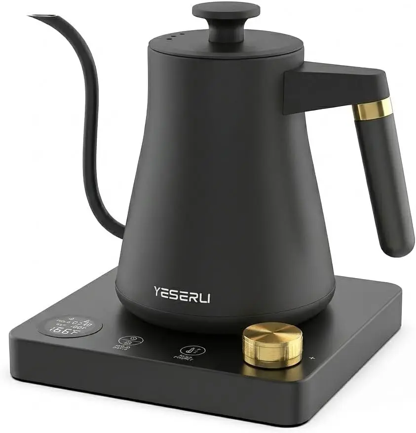 

Precision Pour-Over Kettle, 1L Variable Temp 104-212°F, 304 Stainless Steel, Fast Boil 1200W, Matte Black