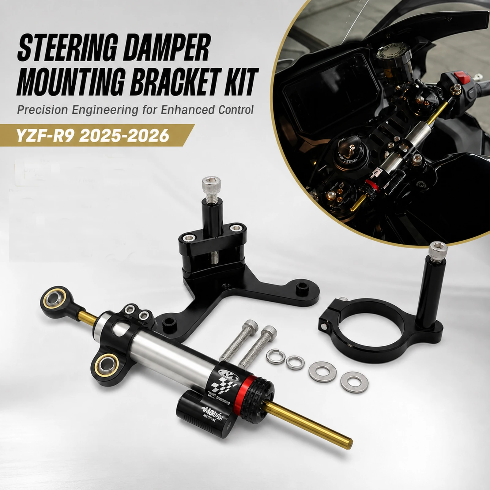 Amortisseur de direction pour moto Yamaha YZF R9 2026 YZFR9 2025 YZF-R9 2025 – Kit de support de fixation