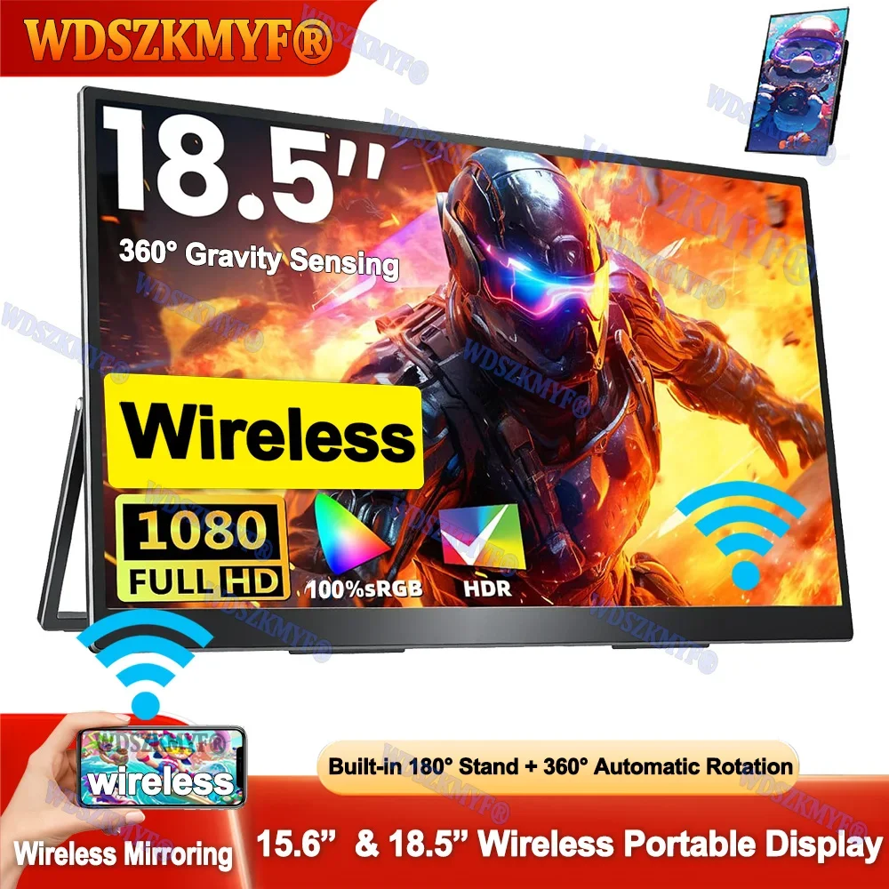 

18.5"15.6"Portable Wireless Monitor IPS Secondary Display FHD Type-C MINI HDMI For Cell phone PC Laptop Wired for Xbox Switch PS