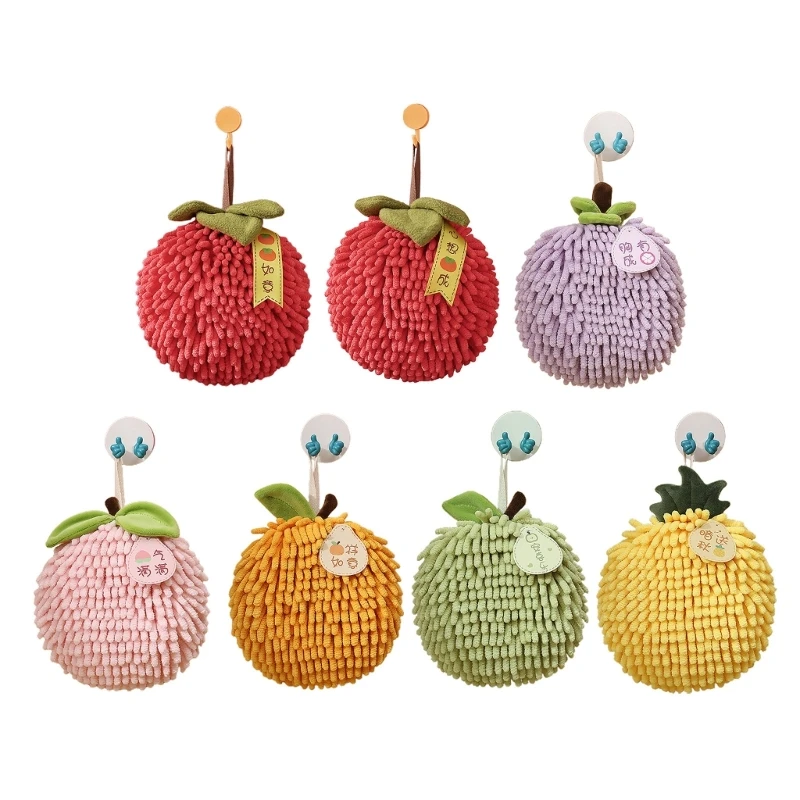 Chenille Hand Towel Wipe Ball Hanging Loop Kitchen Bathroom Persimmons Handball Dropsale