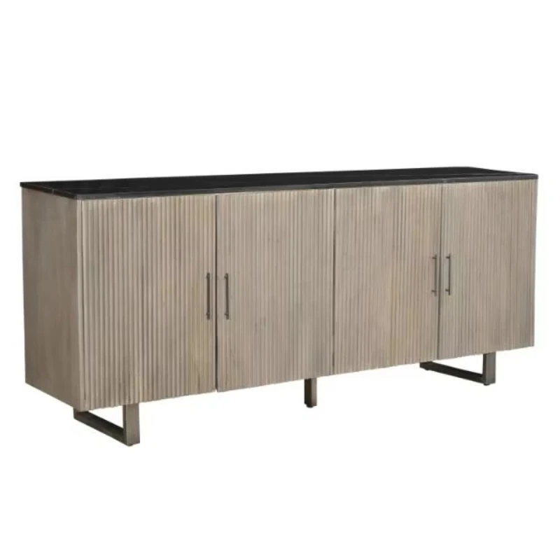 Solid wood storage sideboard, natural color wood door, living room kitchen furniture
