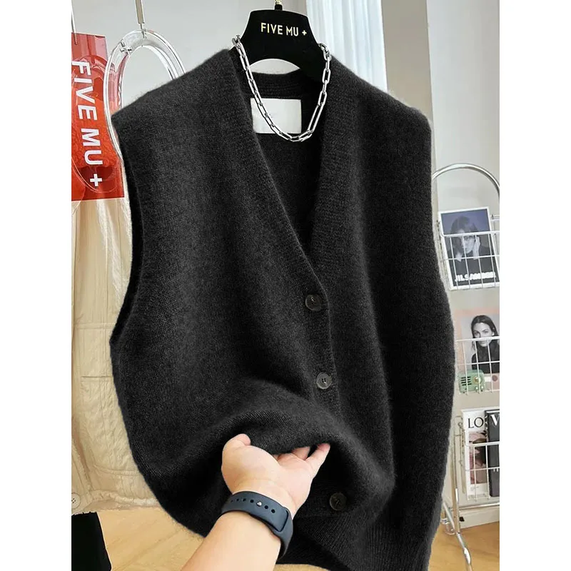 Mode Koreanische Neue Gestrickte Weste Frauen Frühling Herbst Temperament V-ausschnitt Pullover Damen Ärmel Lose Beiläufige Weste Top Dame