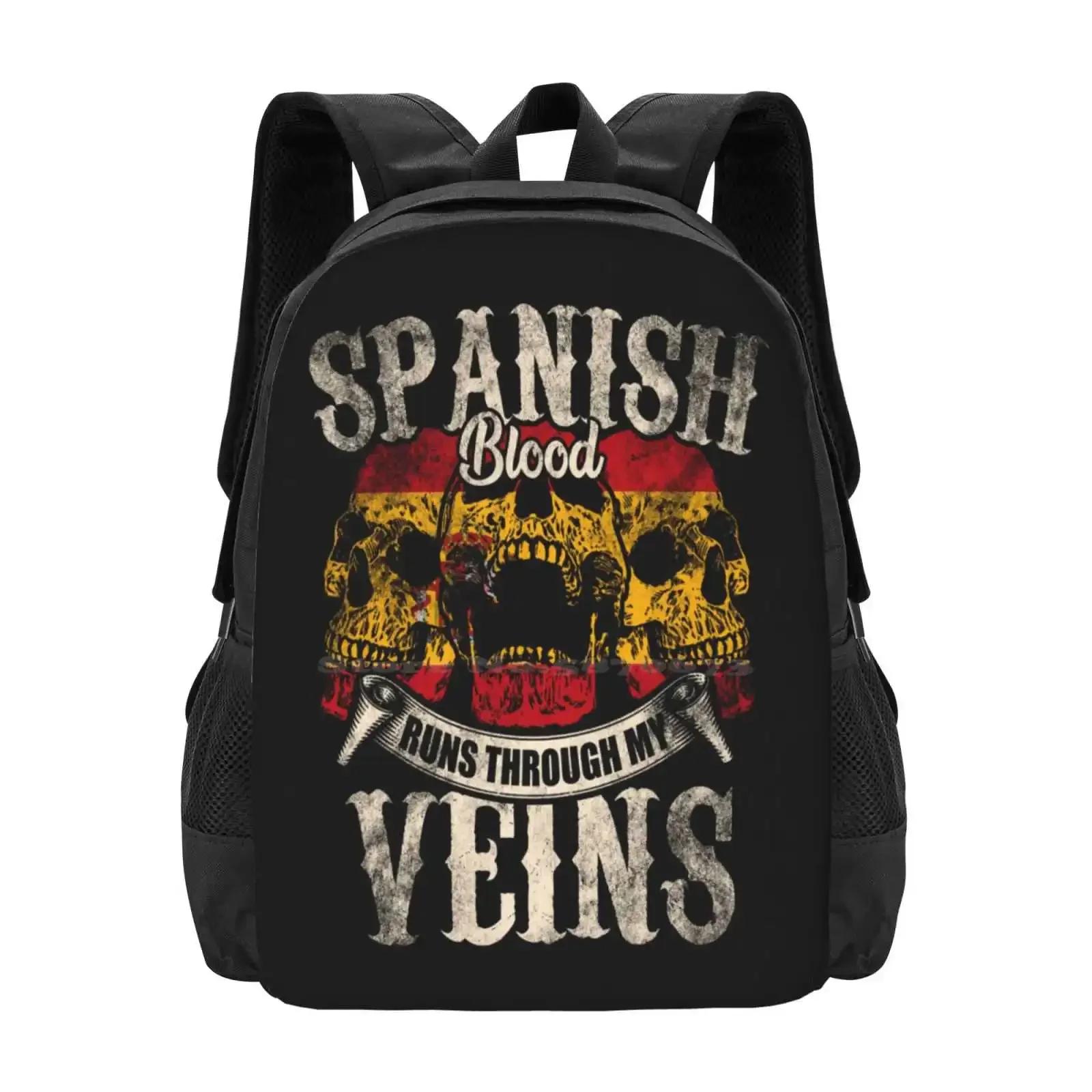 

Испанская кровь поток через мои вены Лидер продаж Школьный рюкзак Модные сумки Испания Испанский флаг Мадрида Череп Фанат Патриот