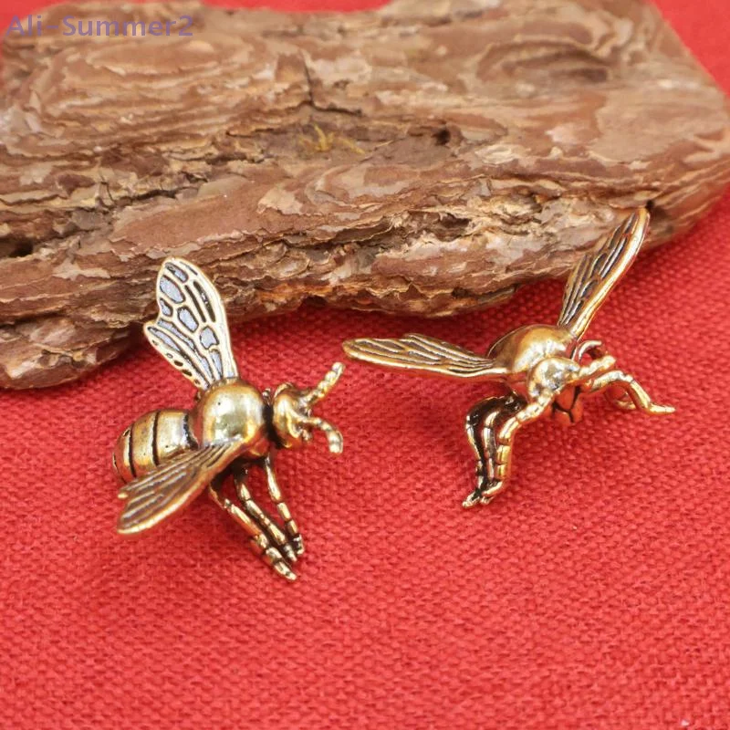 Vintage Messing 1 Stück/2 Stück Mini-Bienen-Sammelfiguren – handgefertigte antike Schreibtischdekorationen – ideales Geschenk für Heimbüro-Sammler