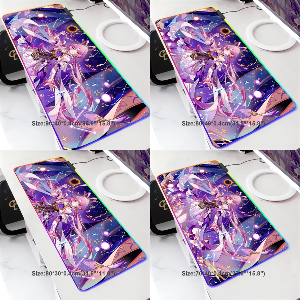 RGB-Hintergrundbeleuchtung, großes, rutschfestes Mauspad, letzte Herkunft, Anime Waifu Leopard, LED, leuchtendes Mauspad, Tisch-Gaming-Matte, Schreibtisch-Spielmatte